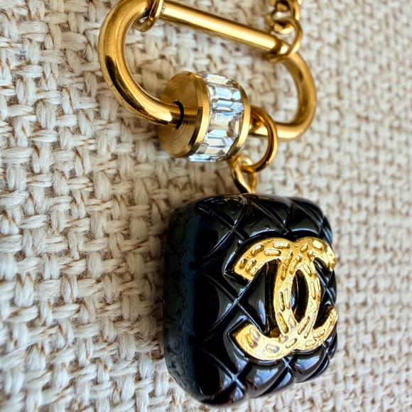 Upcycled Chanel Black Pendant with Gold Logo - Picture 12 of 15